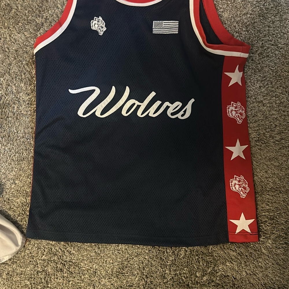 Wolves Navy and Red Basketball Jersey